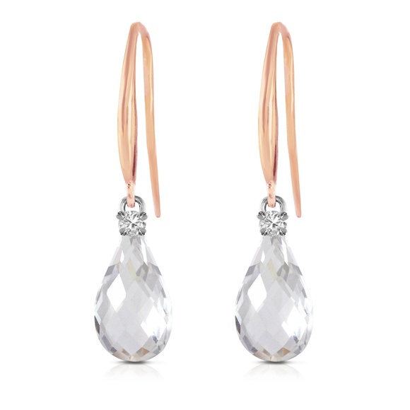 GOLD FISH HOOK EARRING WITH DIAMONDS & WHITE TOPAZ